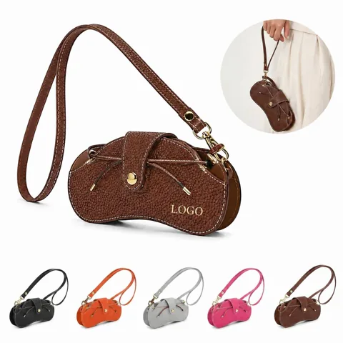 Portable PU Sunglasses Case with Adjustable Neck Strap