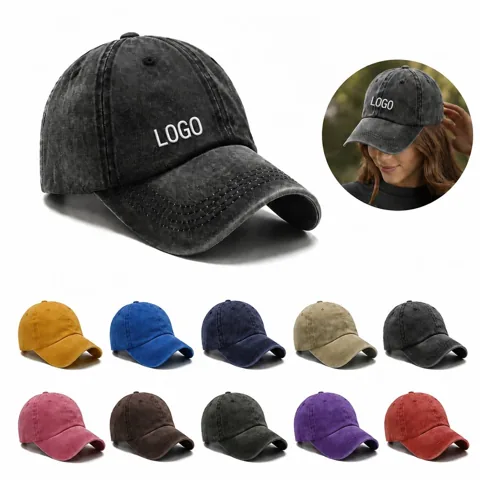 Adjustable Washed Baseball Cap with Curved Brim for Travel