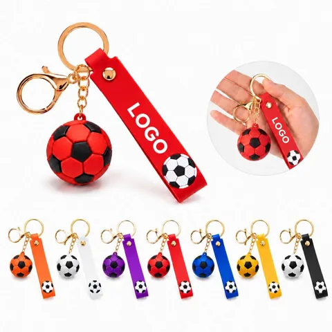 Mini Soccer Ball Keychain with Durable Silicone Cord