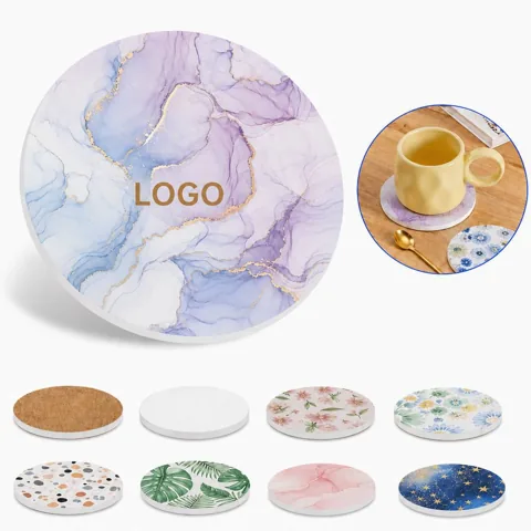 Ceramic Coaster with Non-Slip Cork Base for Heat & Scratch