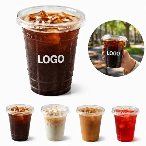 Clear Plastic Cups with Leakproof Sip-Thru Lids for Cold