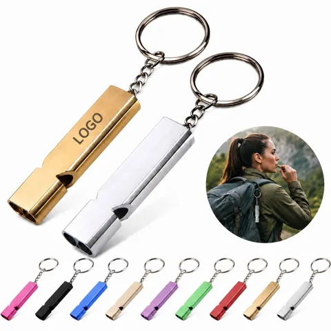 Double Pipe Aluminum Whistle with Keychain for Outdoor