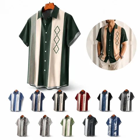 Men's 3D Printed Striped Casual Beach Shirt Short Sleeve 2