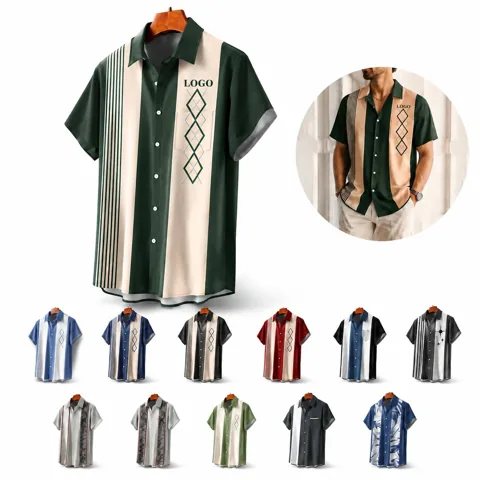 Men's 3D Printed Striped Casual Beach Shirt Short Sleeve