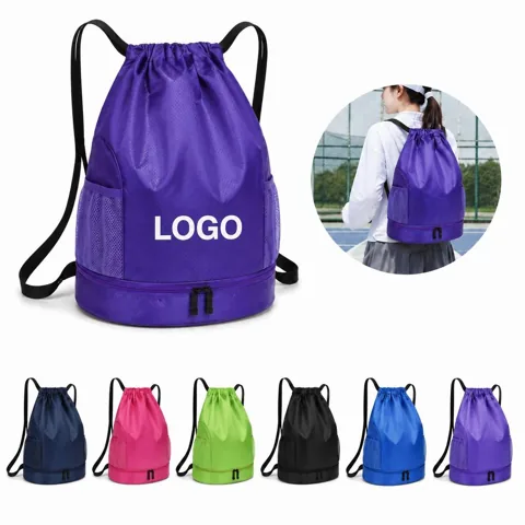 Dry/Wet Oxford Drawstring Backpack with Separation