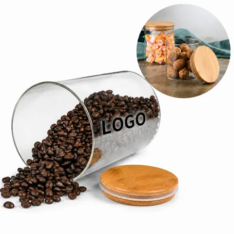 Clear Glass Canister with Bamboo Lid for Dry Food Storage