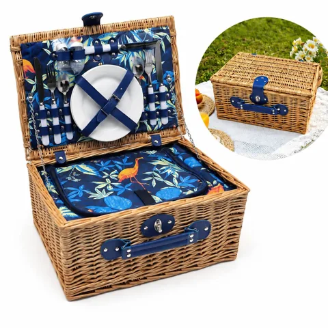 Wicker Picnic Basket for Two with Reusable Dinnerware 2