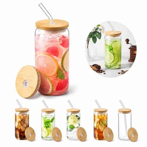 16 oz Glass Tumbler with Lid and Reusable Straw 2