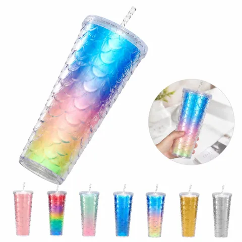 Sequined Double-Wall Tumbler, Reusable Food-Safe Plastic 2