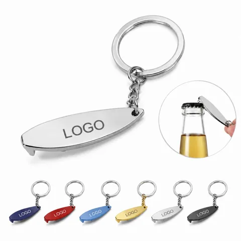 Surfboard-Shaped Bottle Opener Keychain with Metal Ring