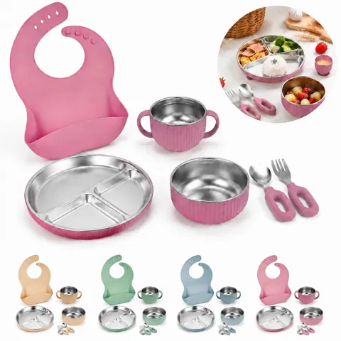 Stainless Steel Suction Baby Tableware Set with Plate, 2