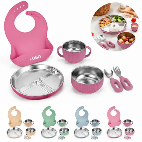 Stainless Steel Suction Baby Tableware Set with Plate,
