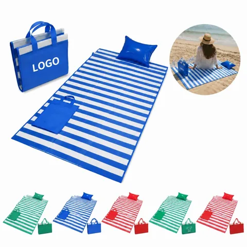 Folding Beach Mat with Inflatable Pillow for Outdoor