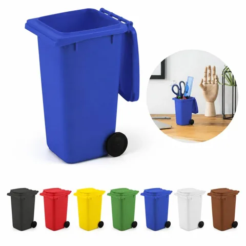 Mini Trash Can Pen Holder with Lid, Durable Plastic Desk 2