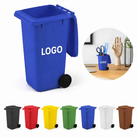 Mini Trash Can Pen Holder with Lid, Durable Plastic Desk