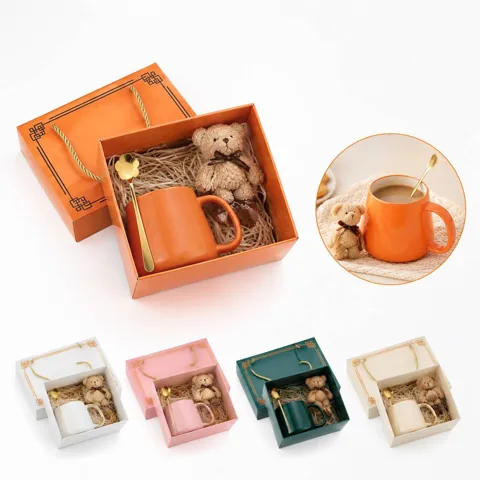 14oz Ceramic Coffee Mug with Lid and Bear Gift Set 2