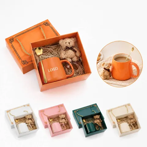 14oz Ceramic Coffee Mug with Lid and Bear Gift Set