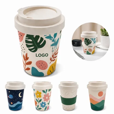 12 oz Bamboo Fiber Cup with Silicone Sleeve, Reusable