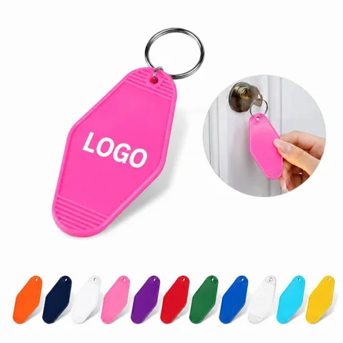 Vintage Hotel Keychain Tags with Key Ring, Retro Metal &