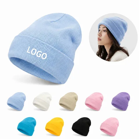 Cozy Knitted Hat with Foldable Brim for Winter Warmth