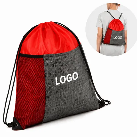 Mesh Pocket Drawstring Sportpack with Front Zipper Pocket