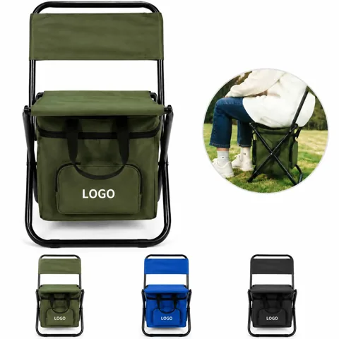 Portable Folding Camping Chair with Cooler Bag Armrest