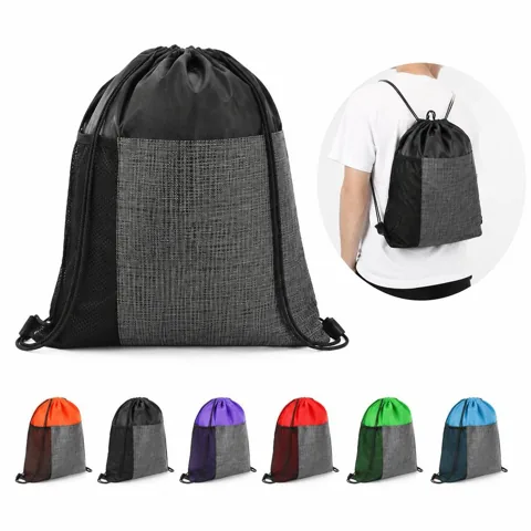 Etched Pocket Drawstring Sportpack Backpack with Adjustable 2