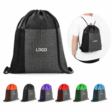 Etched Pocket Drawstring Sportpack Backpack with Adjustable