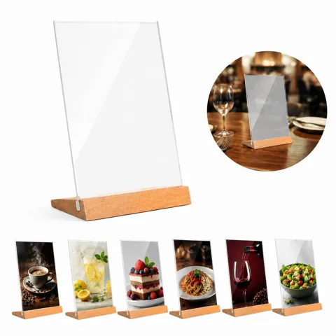 Rustic Beechwood Tabletop Menu Stand with Clip 2