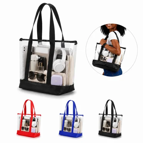 Clear PVC Zippered Tote Bag with Front Pocket 2