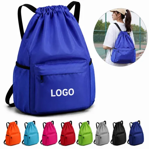 Sports Drawstring Backpack with Water-Resistant Fabric