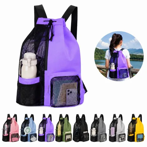 Breathable Mesh Drawstring Backpack with Multiple Pockets 2