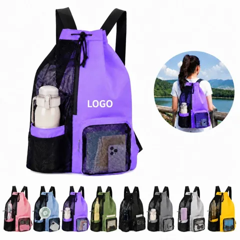 Breathable Mesh Drawstring Backpack with Multiple Pockets