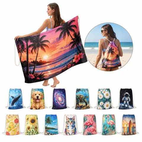 Multifunctional Quick-Dry Beach Towel Backpack with Secure 2