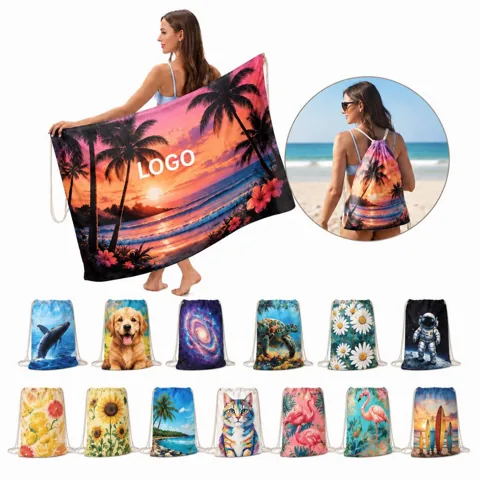 Multifunctional Quick-Dry Beach Towel Backpack with Secure
