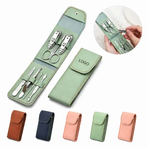 7-Piece Stainless Steel Manicure Set with Leather Pouch