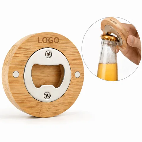 Round Bamboo Magnetic Bottle Opener for Fridge, Eco-Friendly