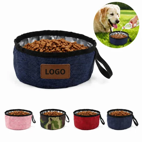 Foldable Oxford Pet Bowl with Waterproof Lining for Travel