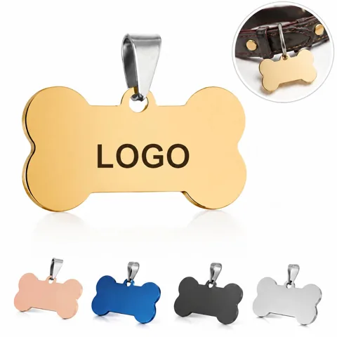 Stainless Steel Bone Pet ID Tag for Dogs Cats, Durable