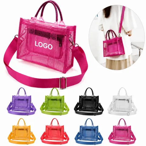 Large-Capacity PVC Crossbody Tote Bag with Zipper