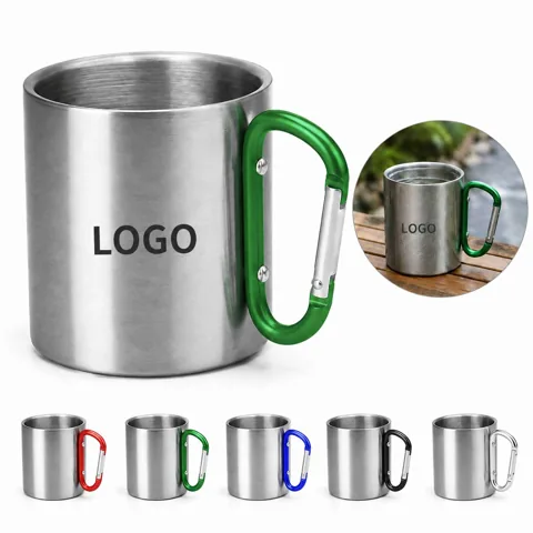 Stainless Steel Carabiner Camping Mug, 10 oz Double-Wall