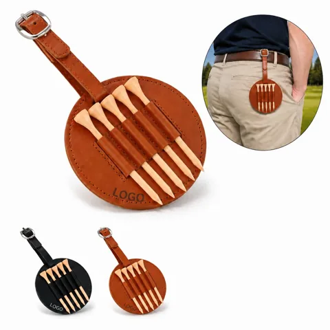 PU Leather Golf Tee Holder with Snap Closure