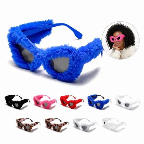 Women's Faux Fur Cat-Eye Sunglasses UV400 Protection 2
