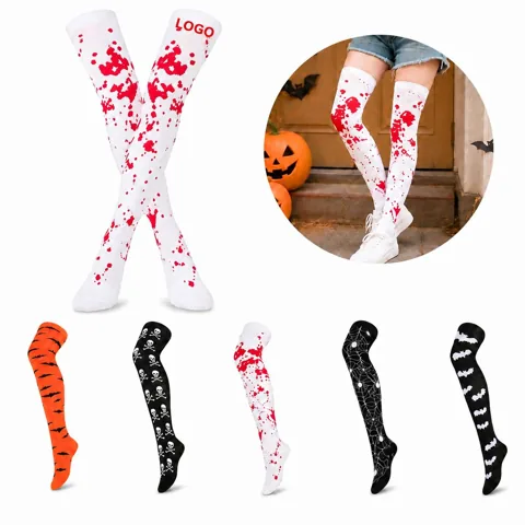 Women's Knee-High Halloween Socks with Pumpkin Ghost