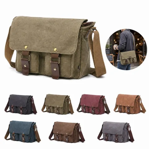 Vintage Canvas Messenger Bag Crossbody Shoulder with Added Functionality 2
