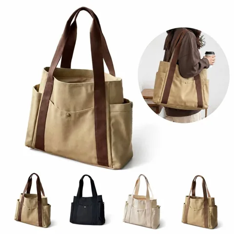 Women's Colorblock Canvas Tote Bag with Inner Pockets 2