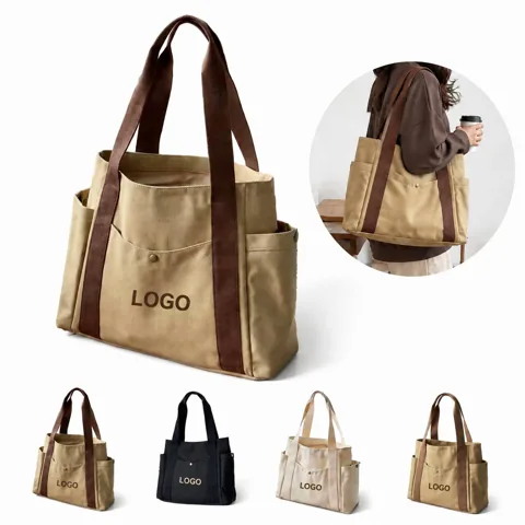 Women's Colorblock Canvas Tote Bag with Inner Pockets