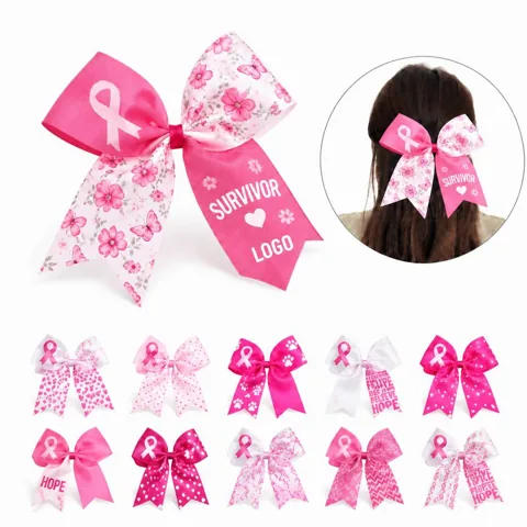 Large Pink Ribbon Bow with Ponytail for Awareness Events