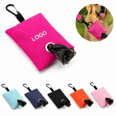 Canvas Dog Waste Bag Dispenser with Clip for Leash