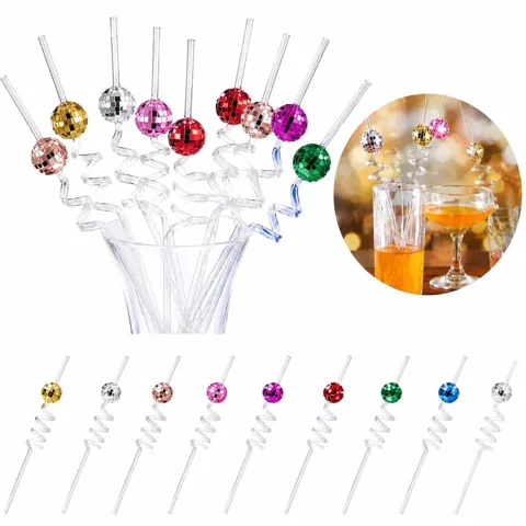 Disco Ball Straw for Party Drinks, Reusable Light-Up Sipper 2